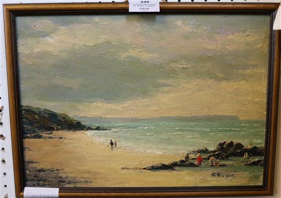 Figurative Beach scene oil, signed T G Knight